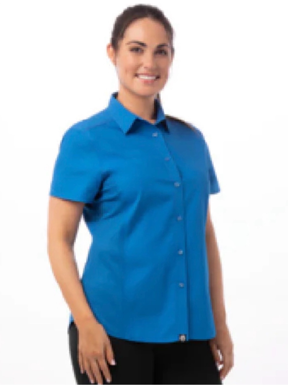Chef Works Women’s Short-Sleeve Button-Up Shirt - Blue NWT